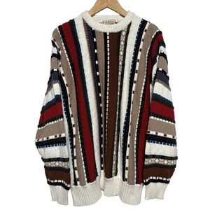 Cotton Traders Striped Multicolor Knit Coogi Style Sweater Men's Size Lare